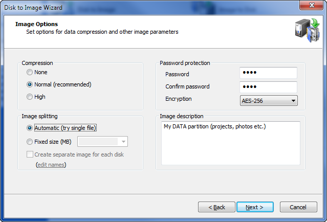 Disk backup options Disk backup options