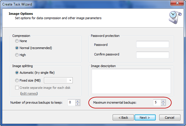 Maximum incremental backups Maximum incremental backups